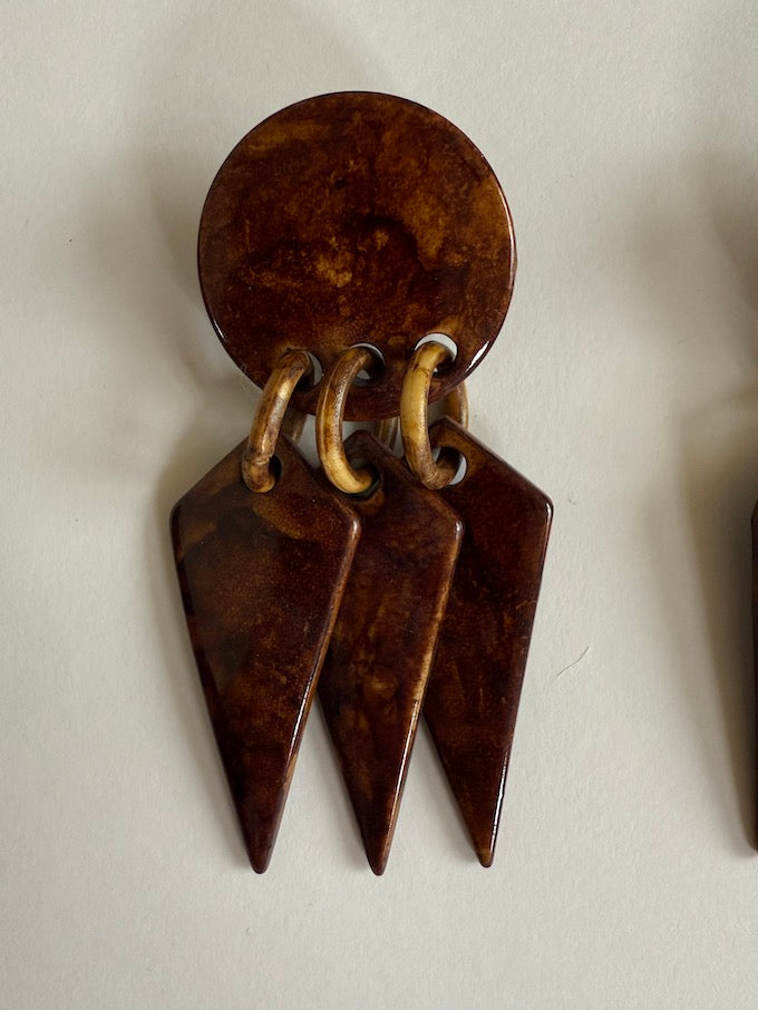 Vintage Marbled Brown Geometric Drop Earrings