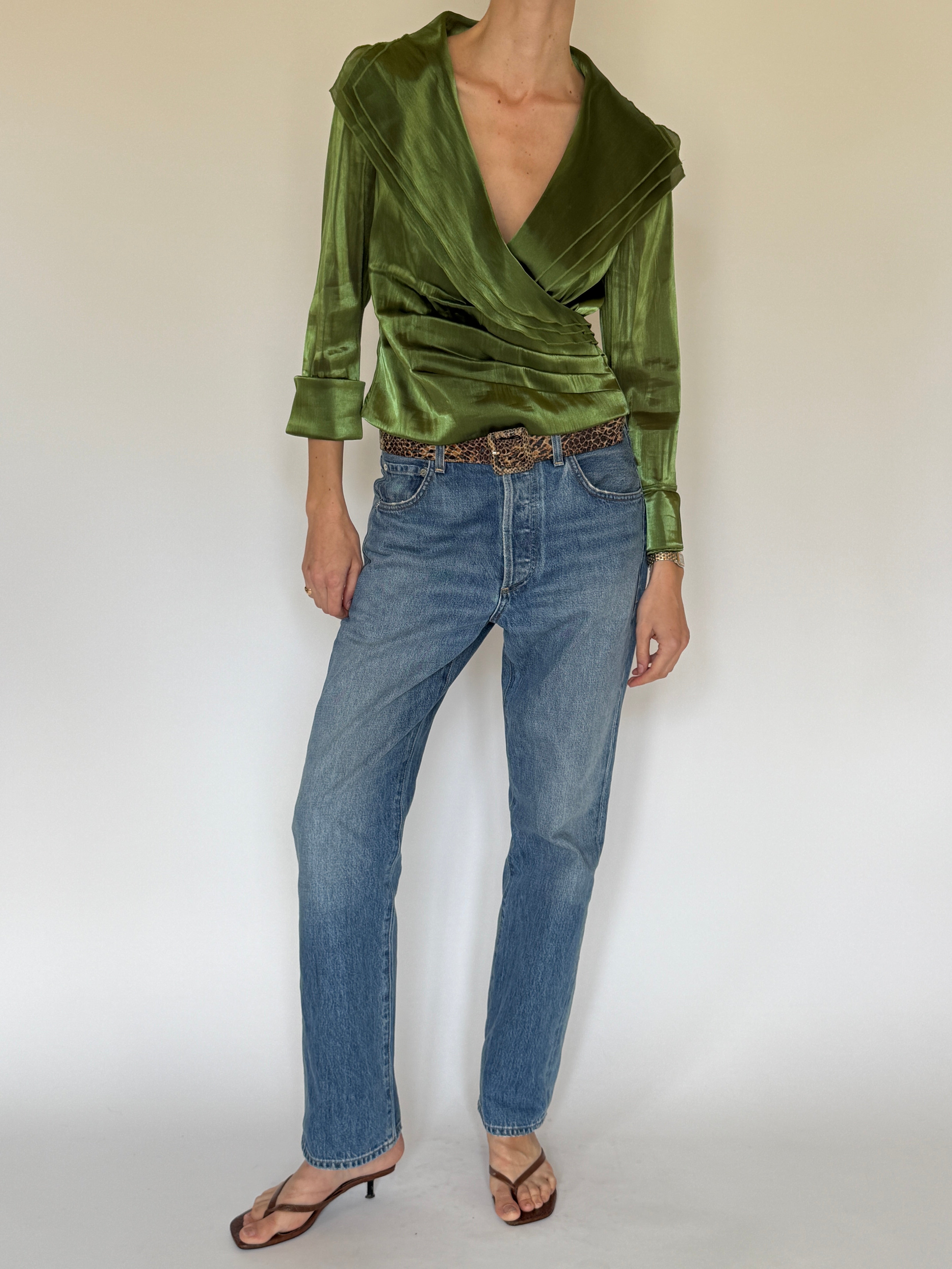 Vintage green blouse sleeve and cuff detail