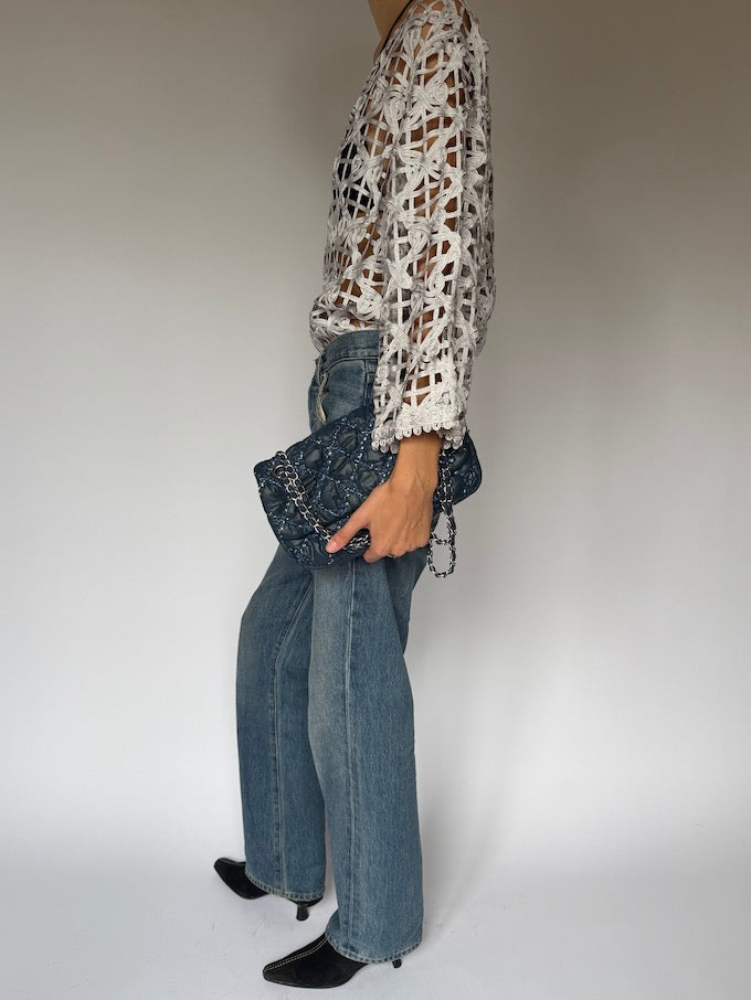 Vintage Crochet Lace Cardigan Silver 6500