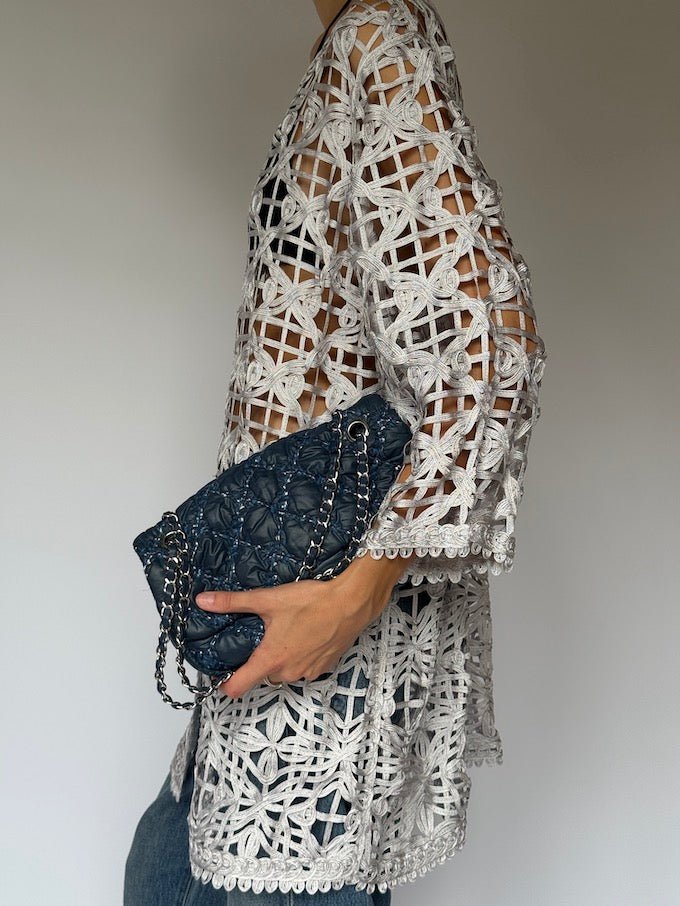 Vintage Crochet Lace Cardigan Silver 6500