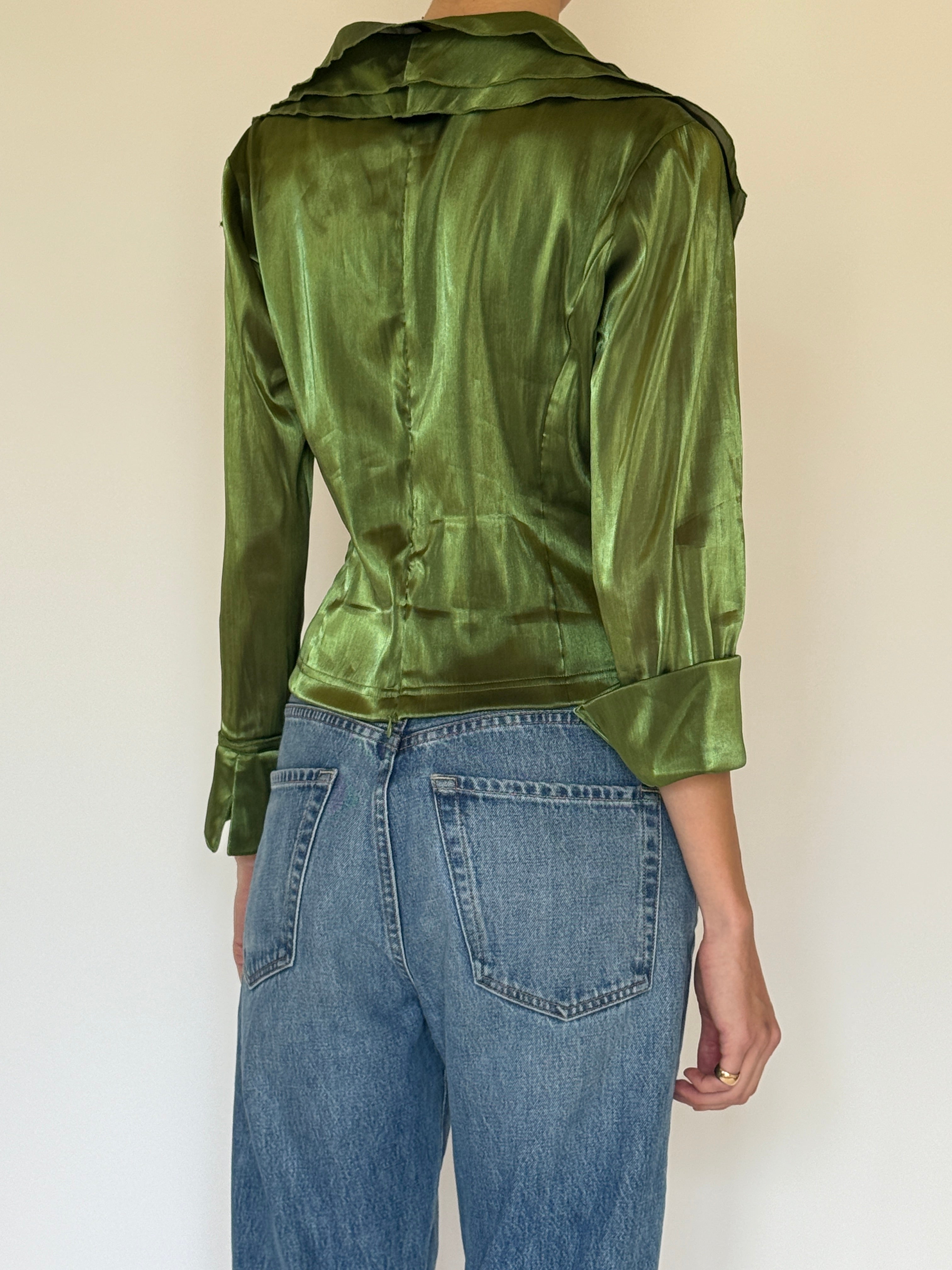 Vintage green wrap blouse back view