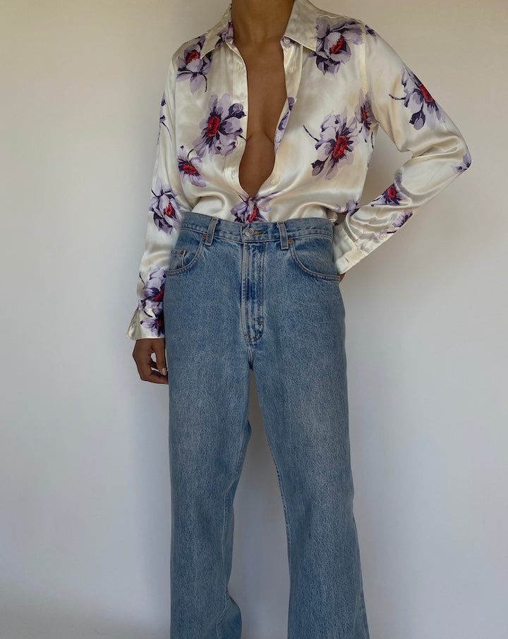 VINTAGE OFF WHITE FLOWER PATTERNED BLOUSE 3172