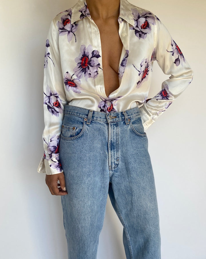 VINTAGE OFF WHITE FLOWER PATTERNED BLOUSE 3172