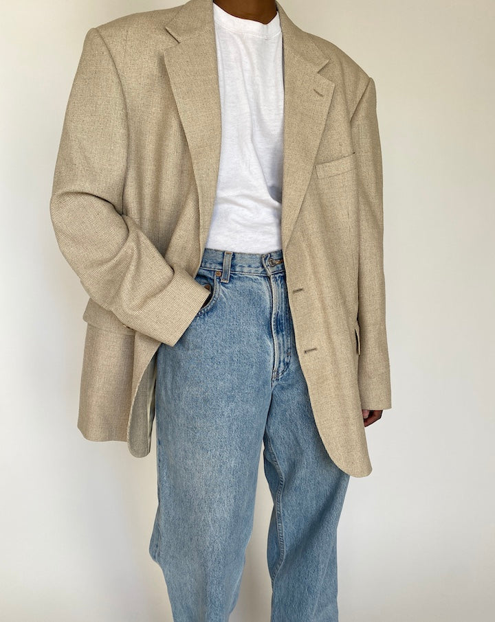 VINTAGE OVERSIZED BEIGE SILK BLAZER 4096