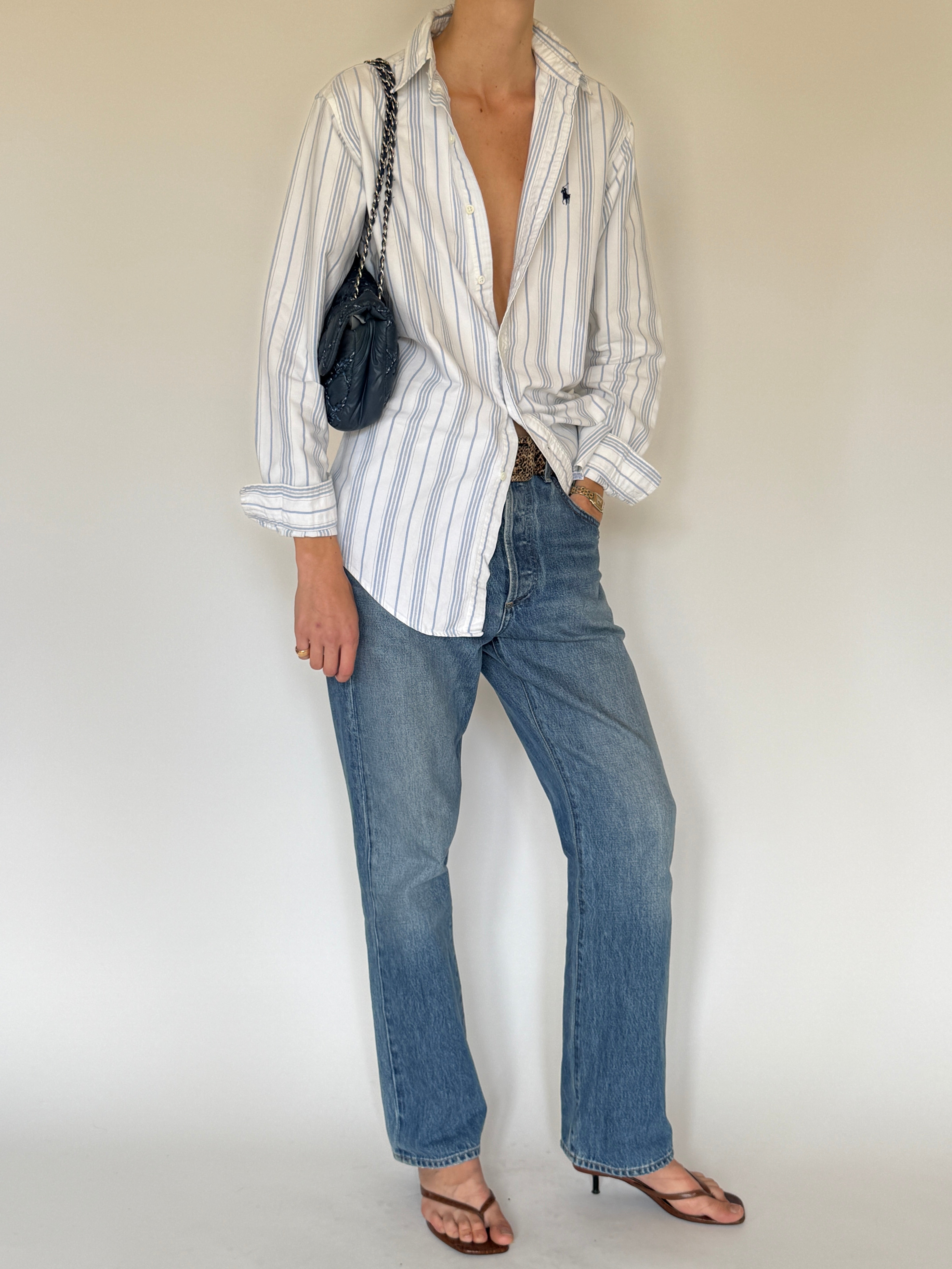 Vintage shirt chest pocket detail white blue