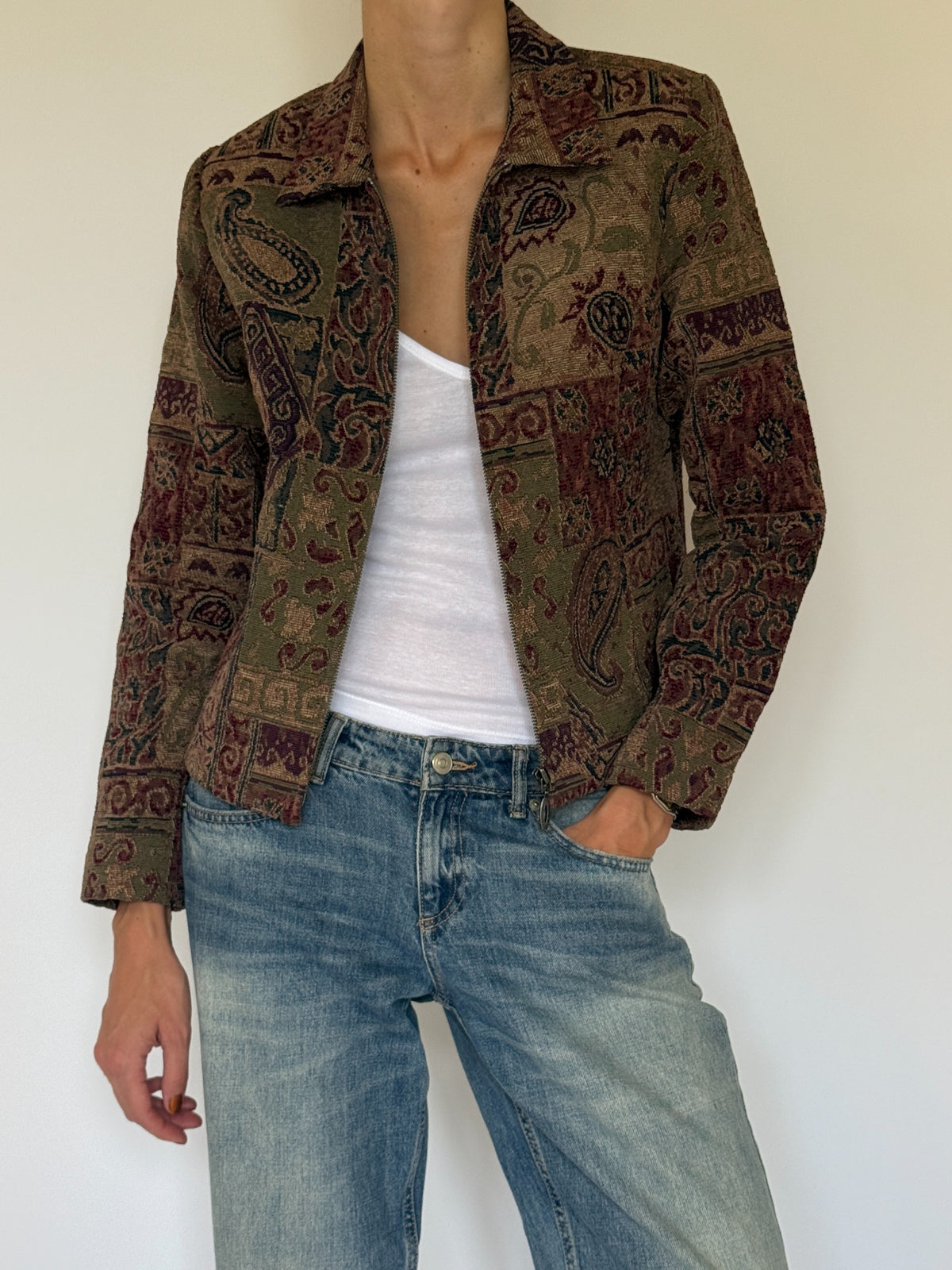 Vintage tapestry paisley jacket side view