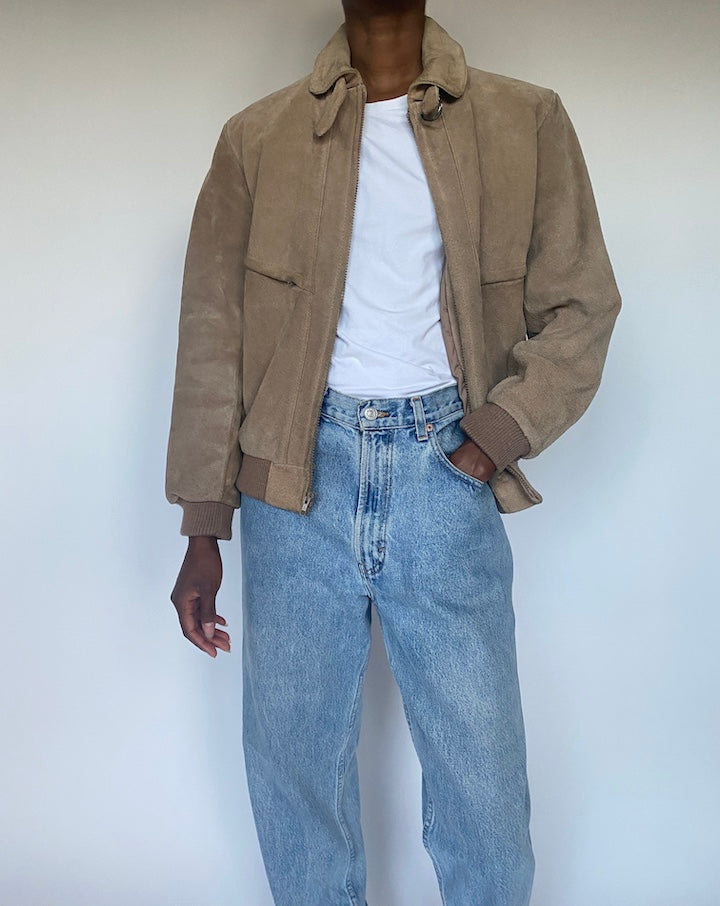 VINTAGE LIGHT BEIGE SUEDE LEATHER JACKET 3596