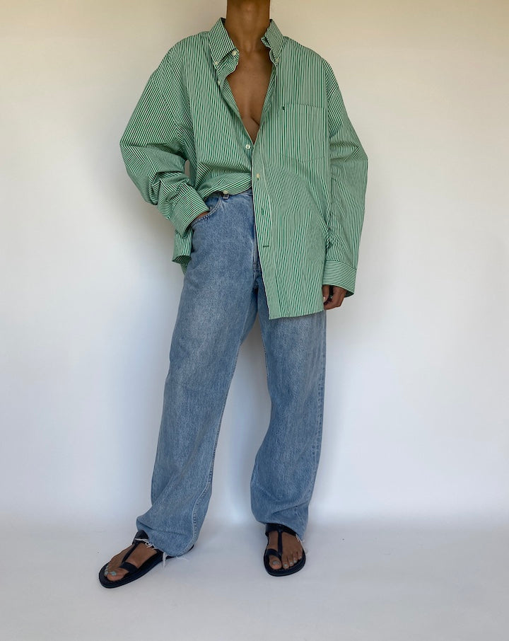 VINTAGE GREEN STRIPED OVERSIZED SHIRT 3174