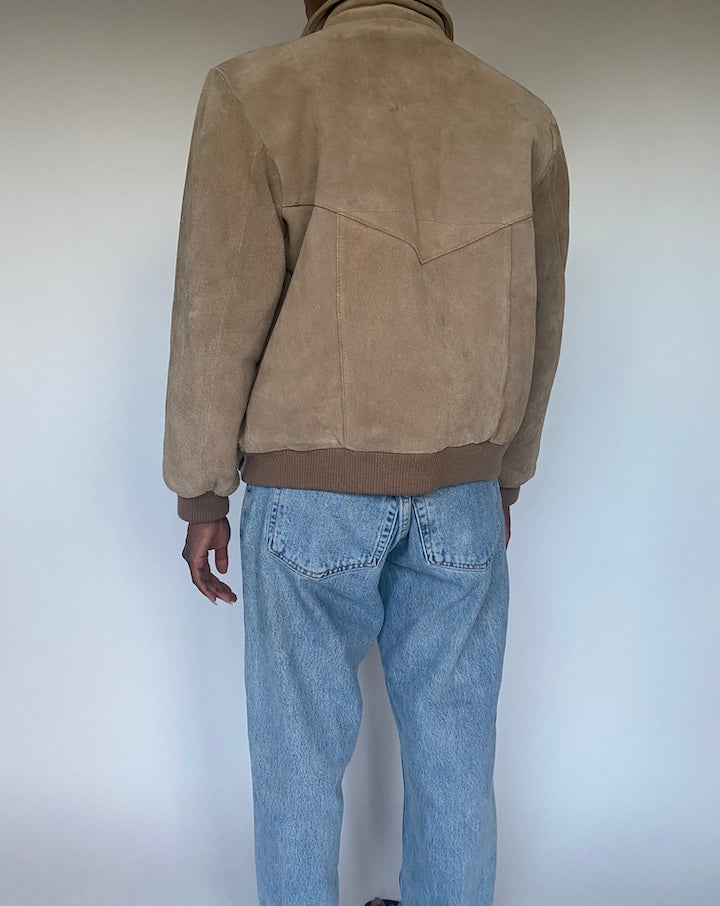 VINTAGE LIGHT BEIGE SUEDE LEATHER JACKET 3596