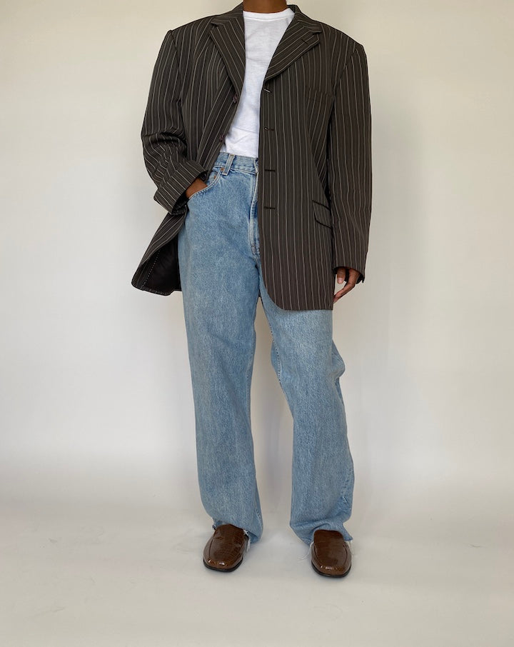 VINTAGE BROWN STRIPED SINGLE BREASTED BLAZER 1977