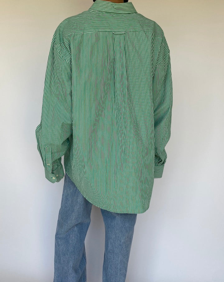 VINTAGE GREEN STRIPED OVERSIZED SHIRT 3174