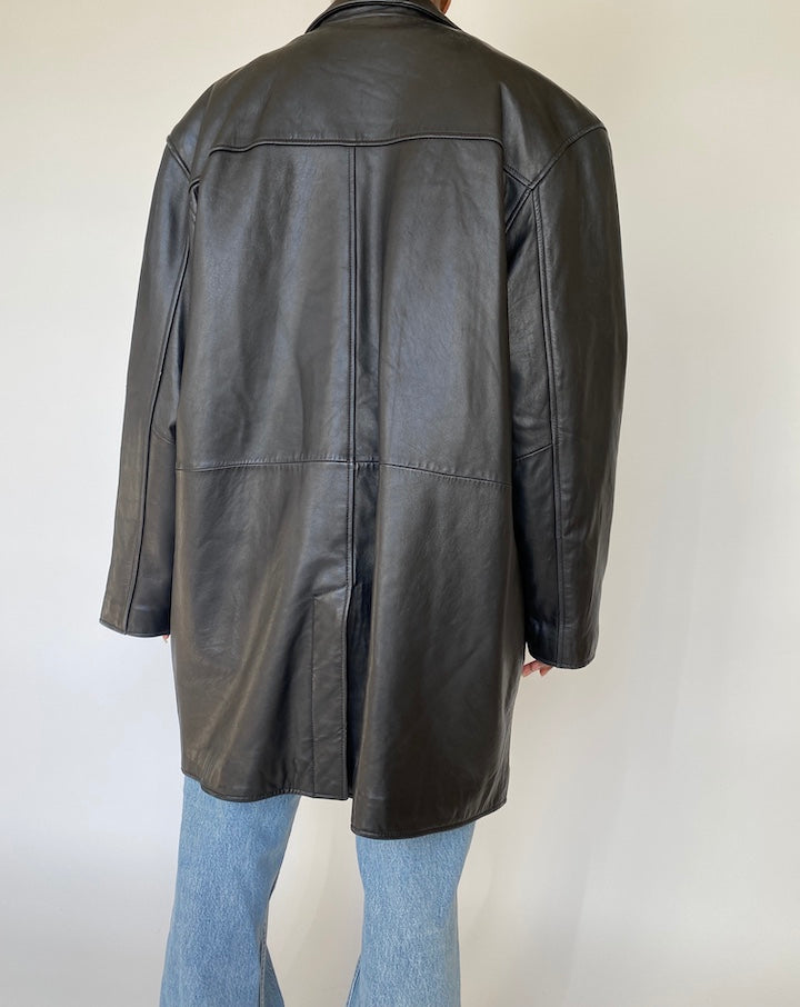 VINTAGE BLACK OVERSIZED LEATHER JACKET 1979