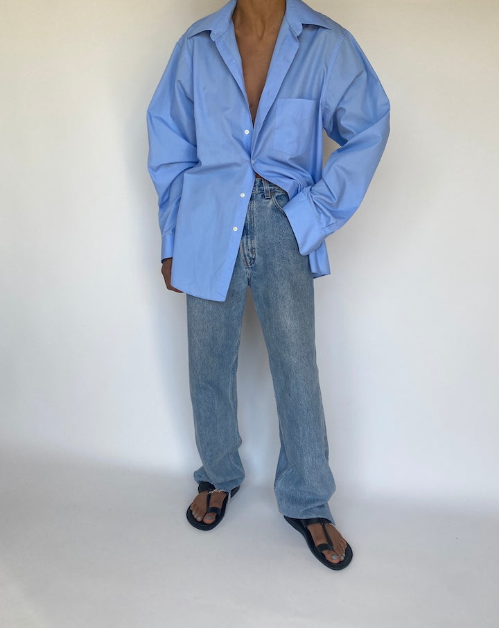 VINTAGE OVERSIZED BLUE BUTTON DOWN LONG SLEEVE SHIRT 3177