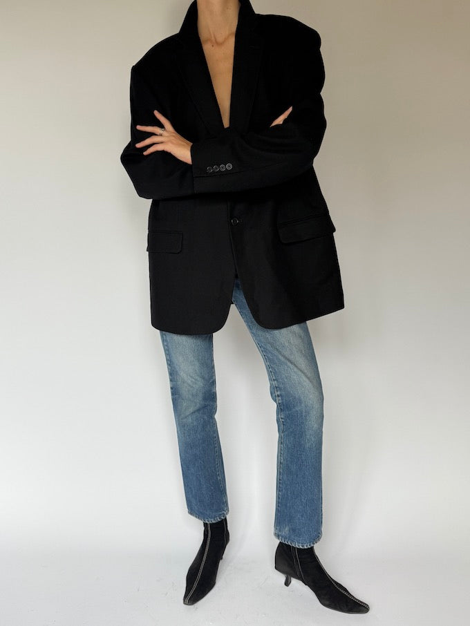 Vintage Wool/Camel Hair Blazer Black 6456
