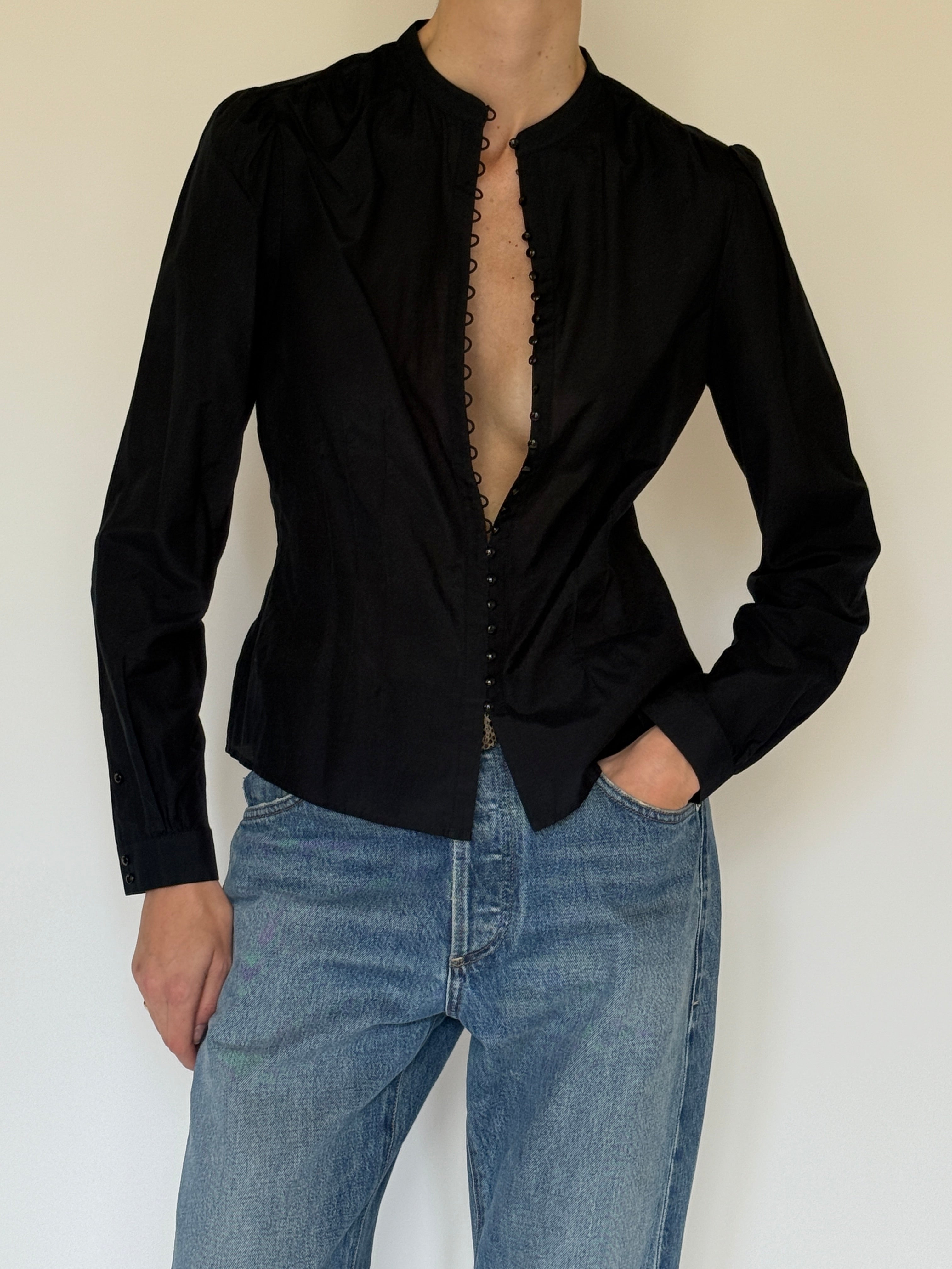 Vintage black blouse shoulder shaping detail