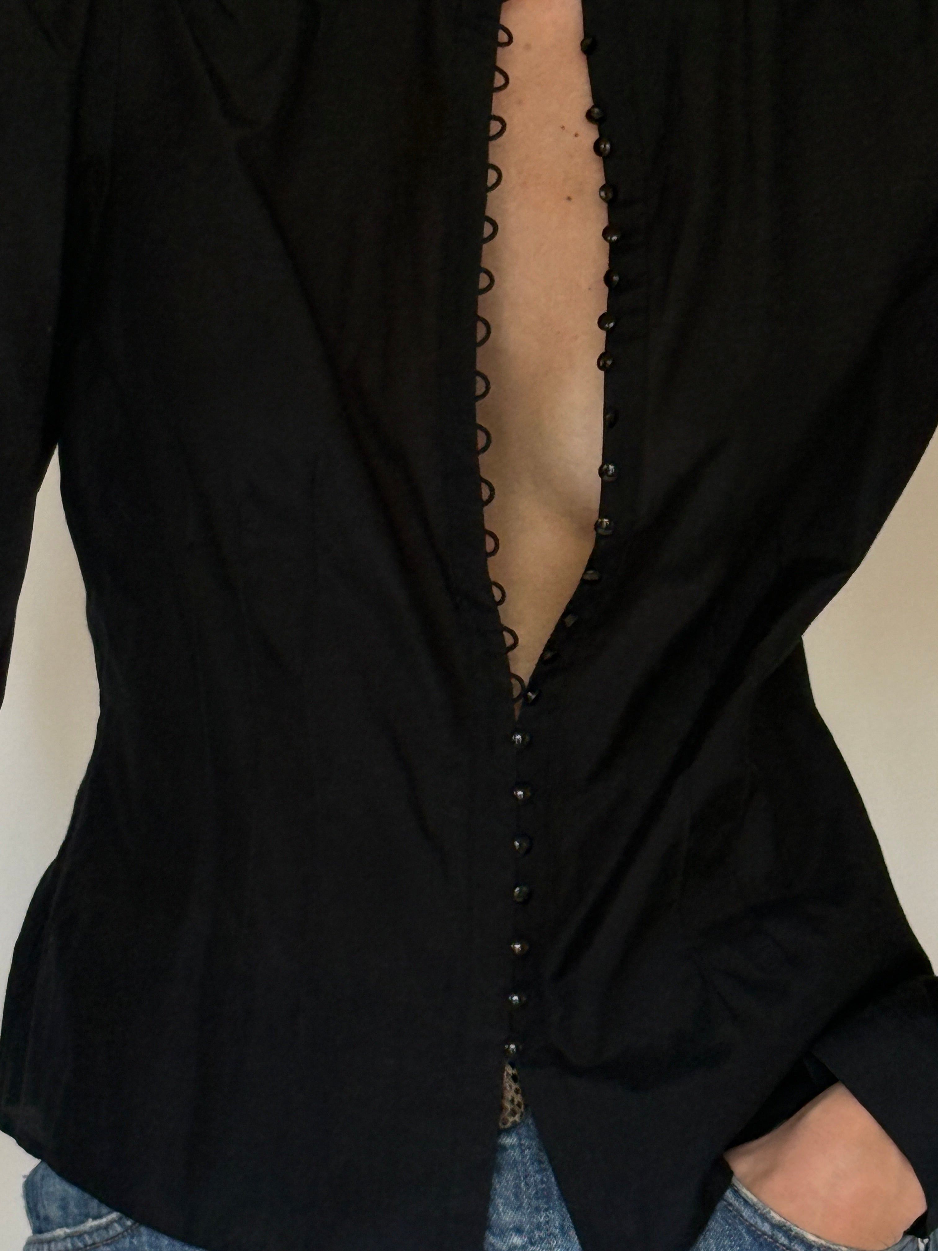 Vintage black blouse front button detail