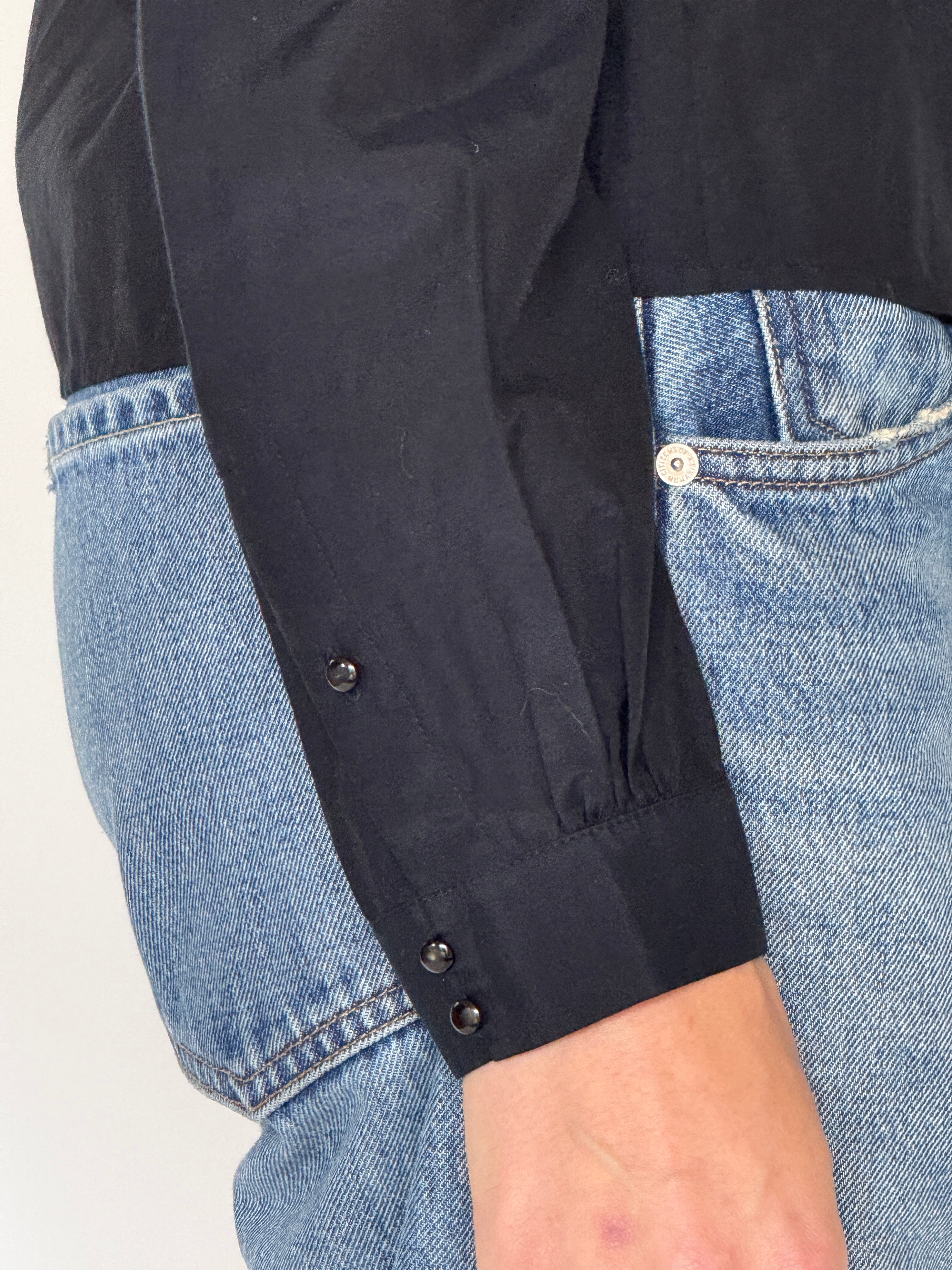 Vintage black blouse cuff button detail