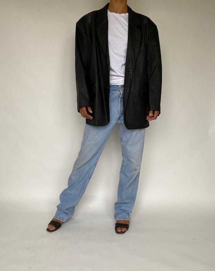 VINTAGE OVERSIZED BLACK LEATHER JACKET 794