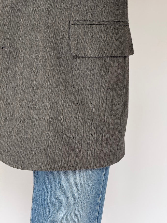 Vintage Structured Wool Blazer in Stripe Grey 6551