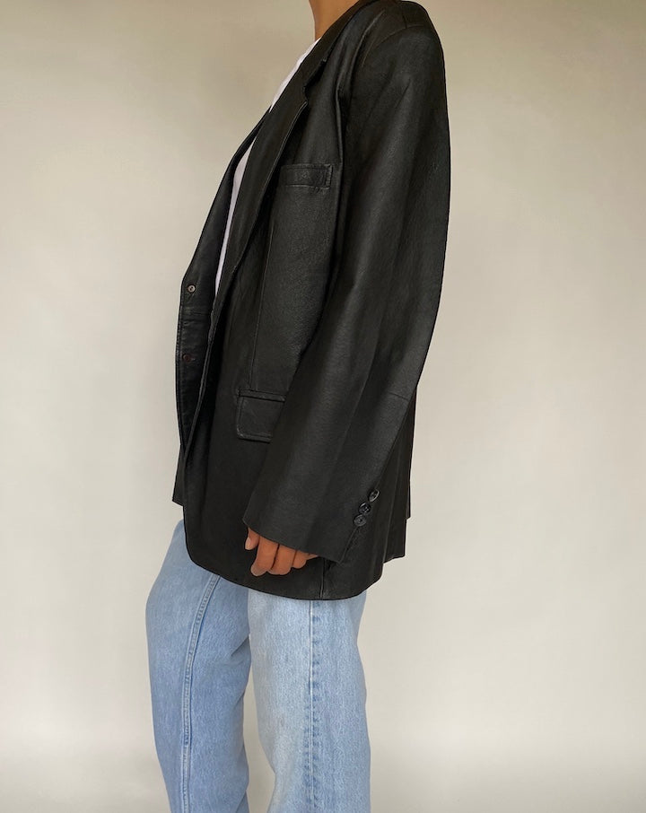 VINTAGE OVERSIZED BLACK LEATHER JACKET 794