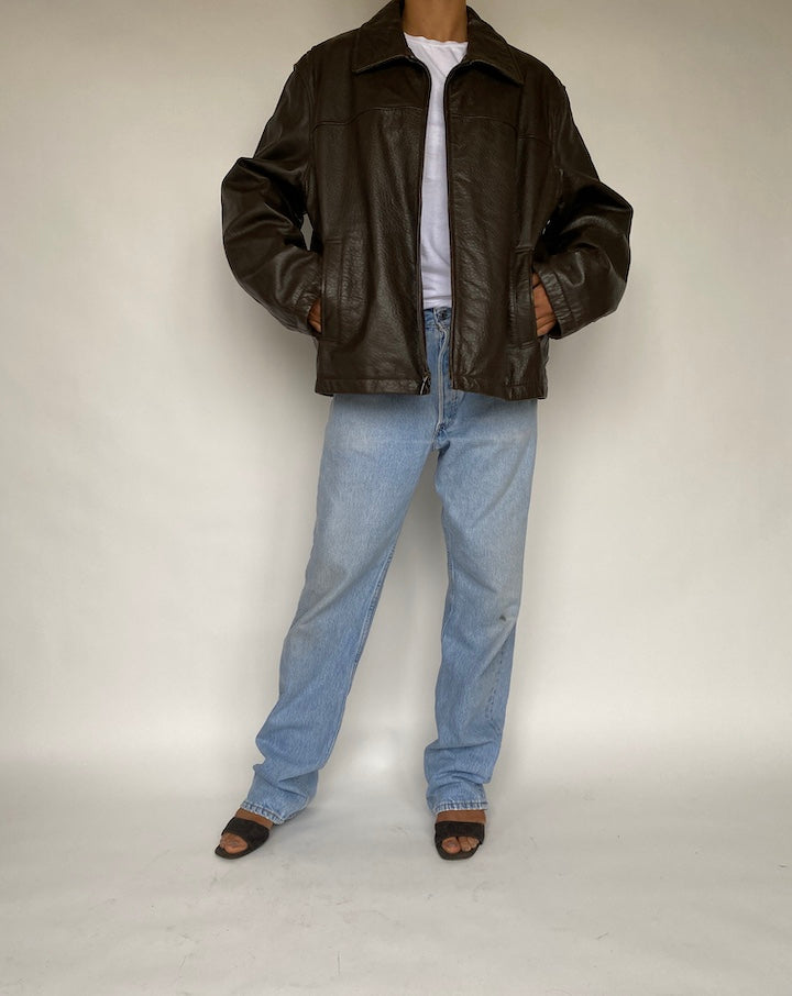 VINTAGE DARK BROWN LEATHER JACKET 795