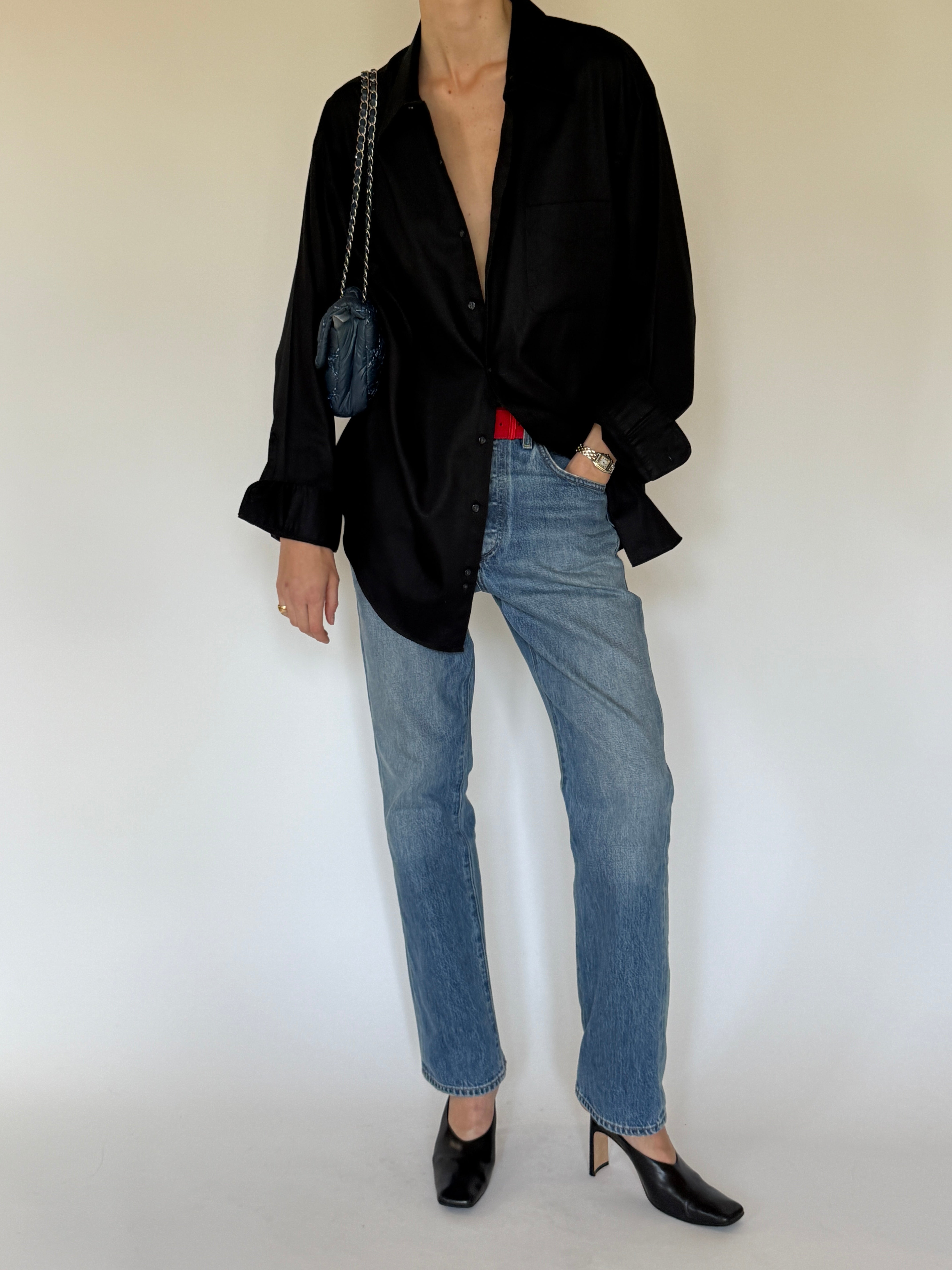 Vintage black button-up shirt front view