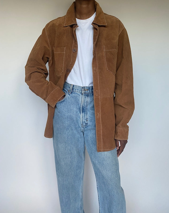 VINTAGE BROWN SUEDE LEATHER SHIRT 3601