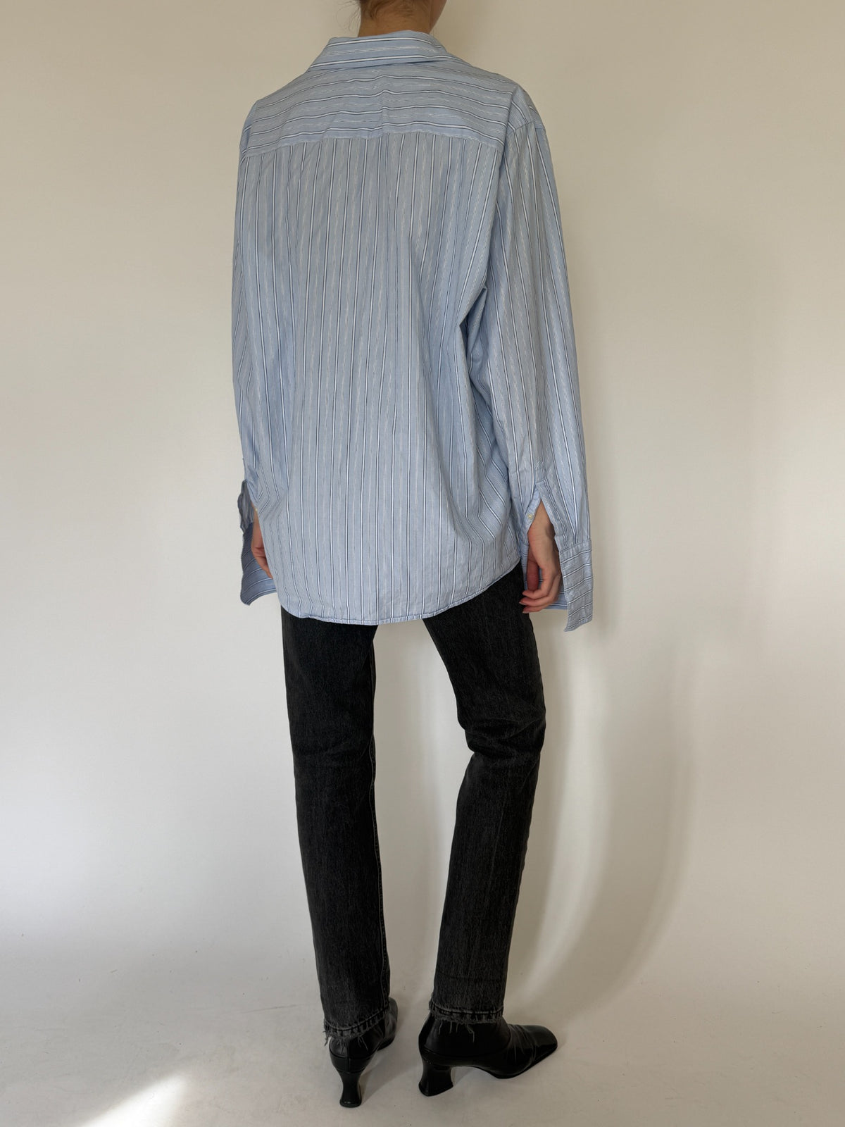 Vintage light blue oversized pinstripe button-up shirt photo 6