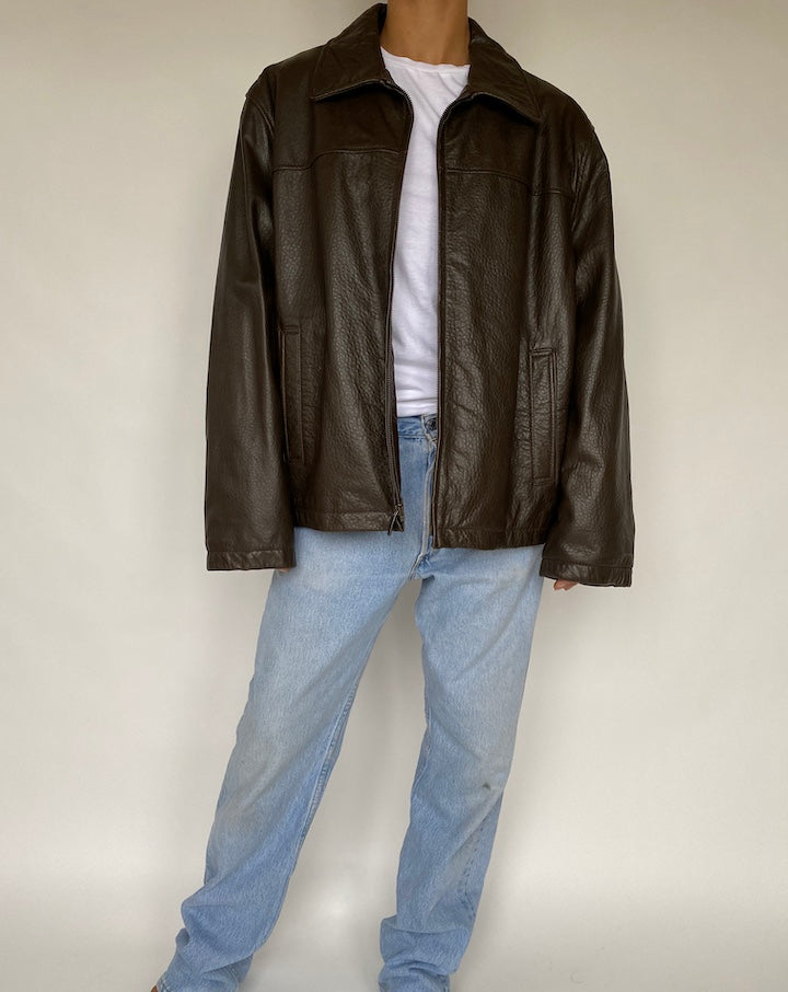 VINTAGE DARK BROWN LEATHER JACKET 795