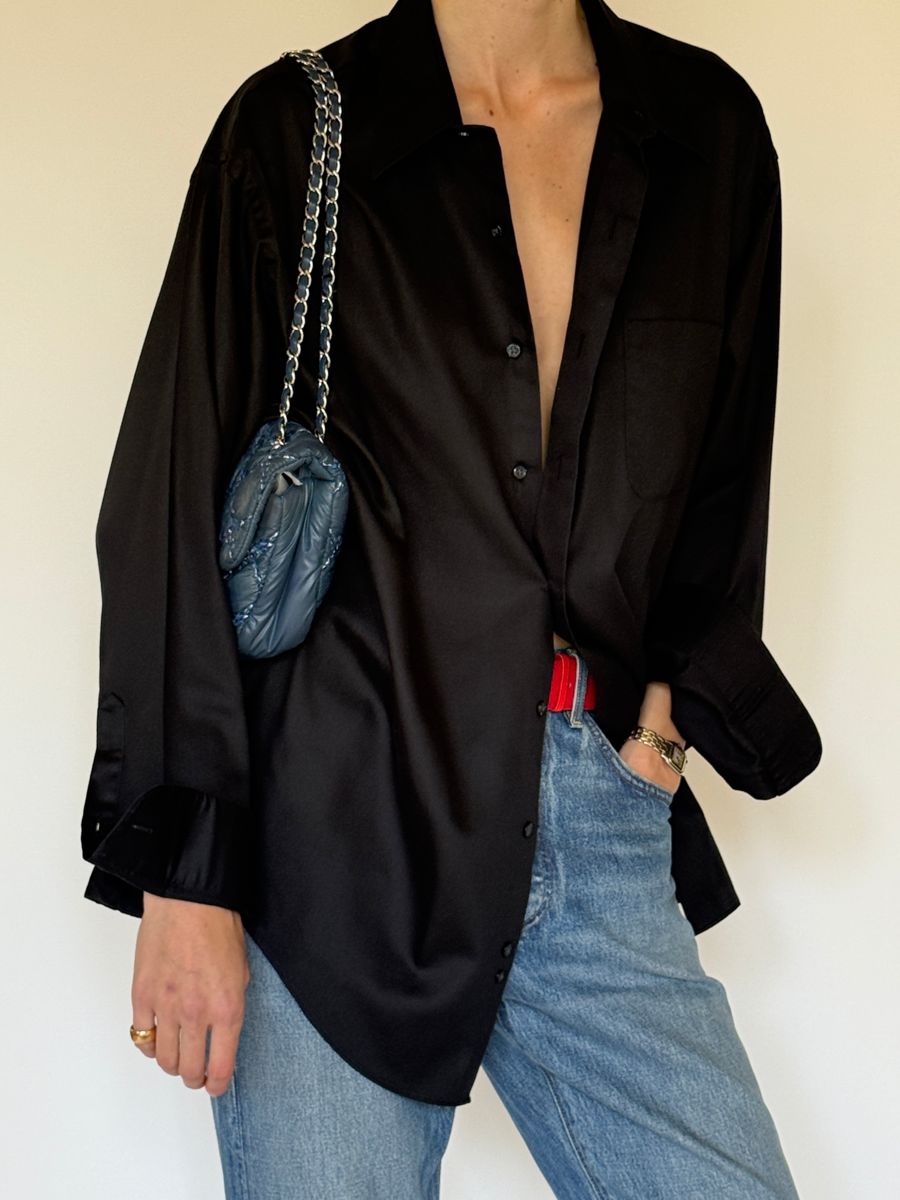 Vintage black button-up shirt side view