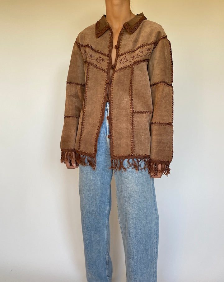 VINTAGE BROWN SUEDE LEATHER AND KNITTED JACKET 2665