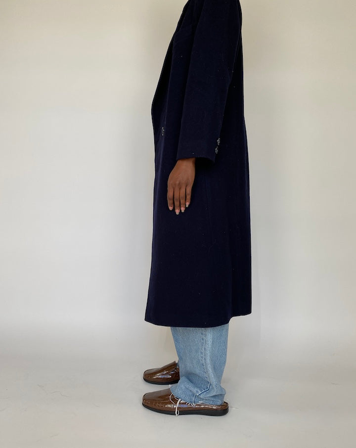 VINTAGE LONG NAVY COAT 1985