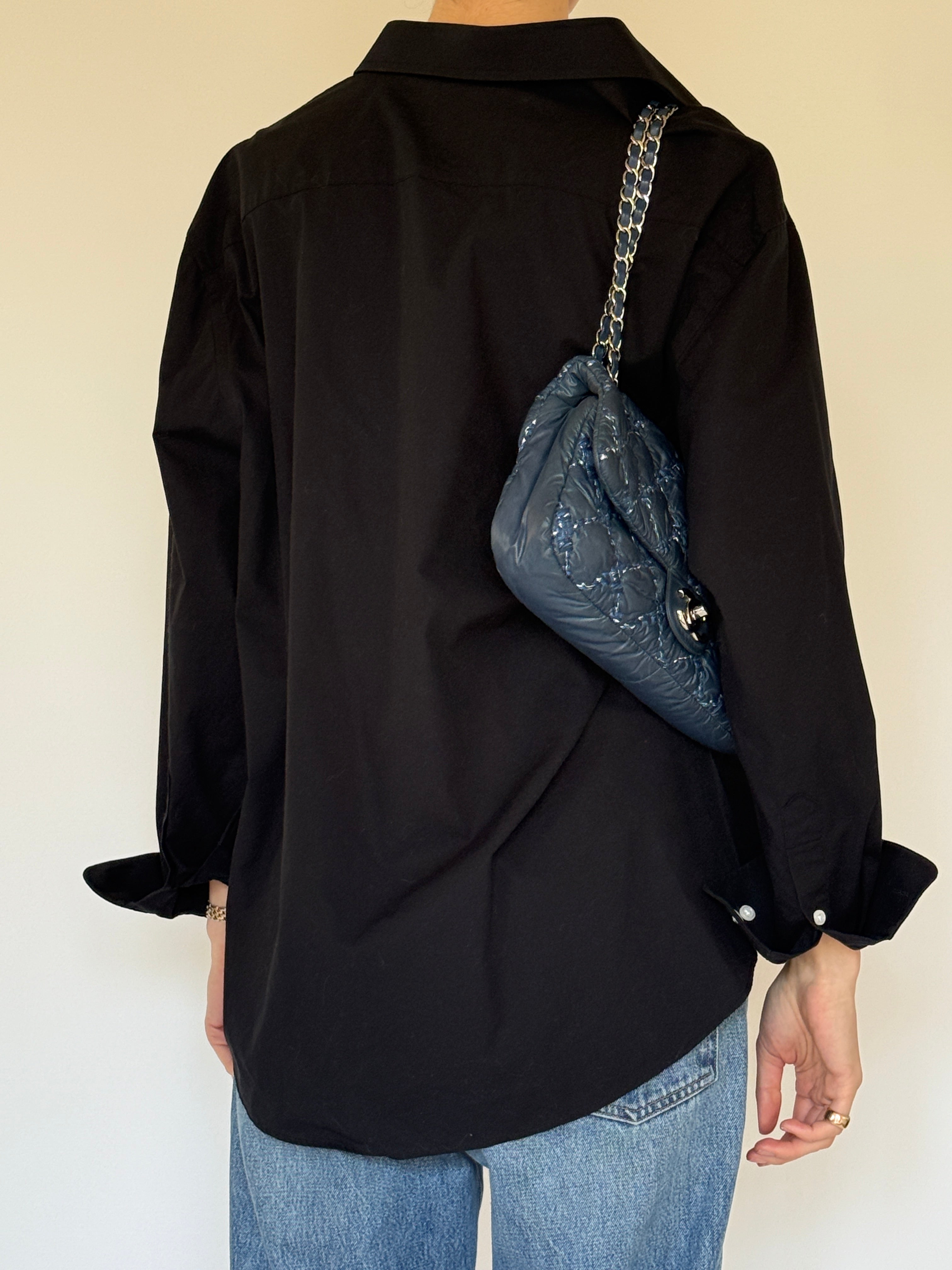 Vintage black button-up shirt back view