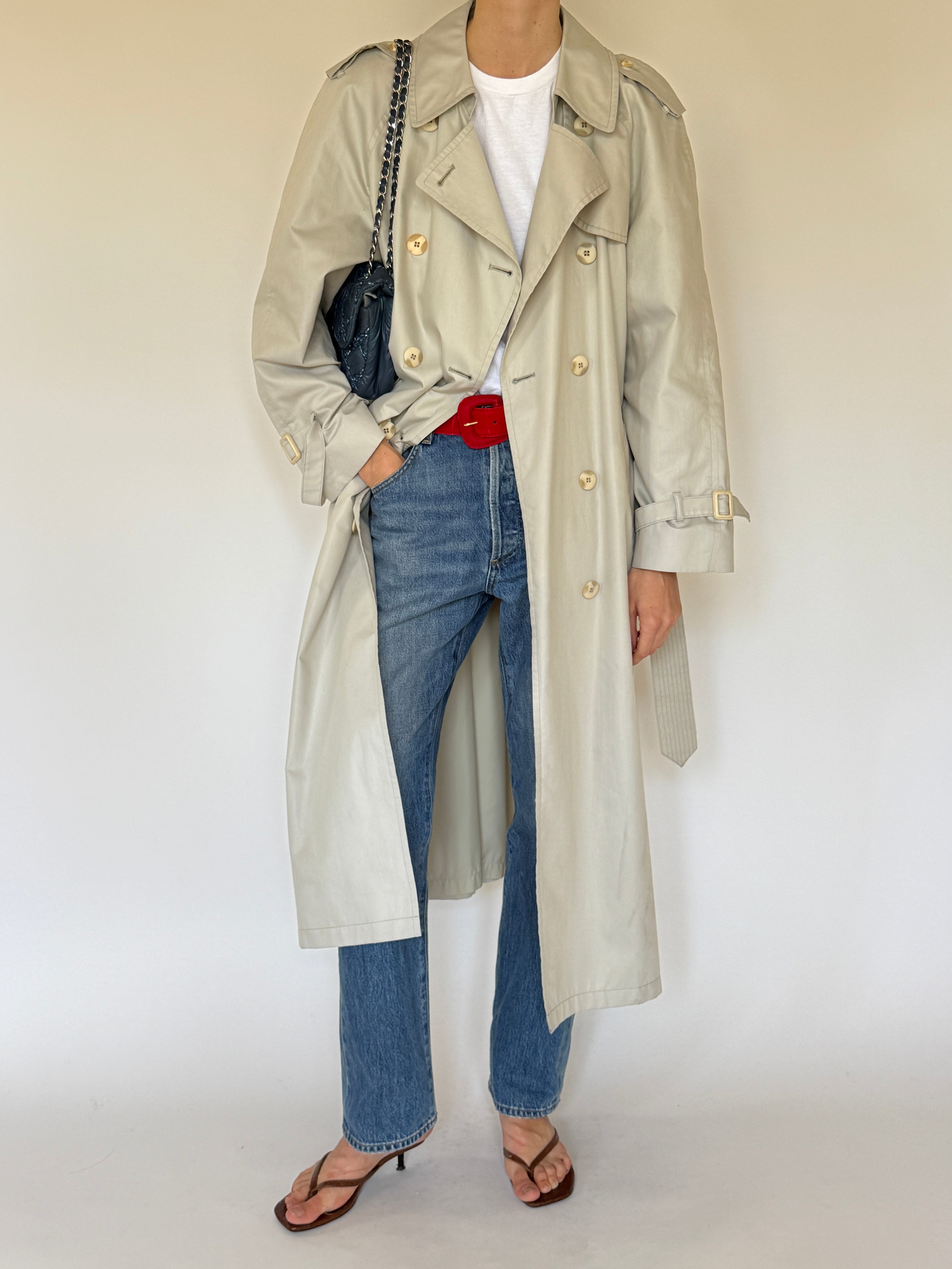 Vintage double-breasted trench coat front view