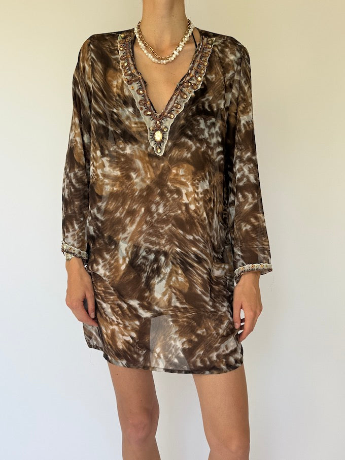 Vintage Brown Toned Beach Cover-Up Dress 2805