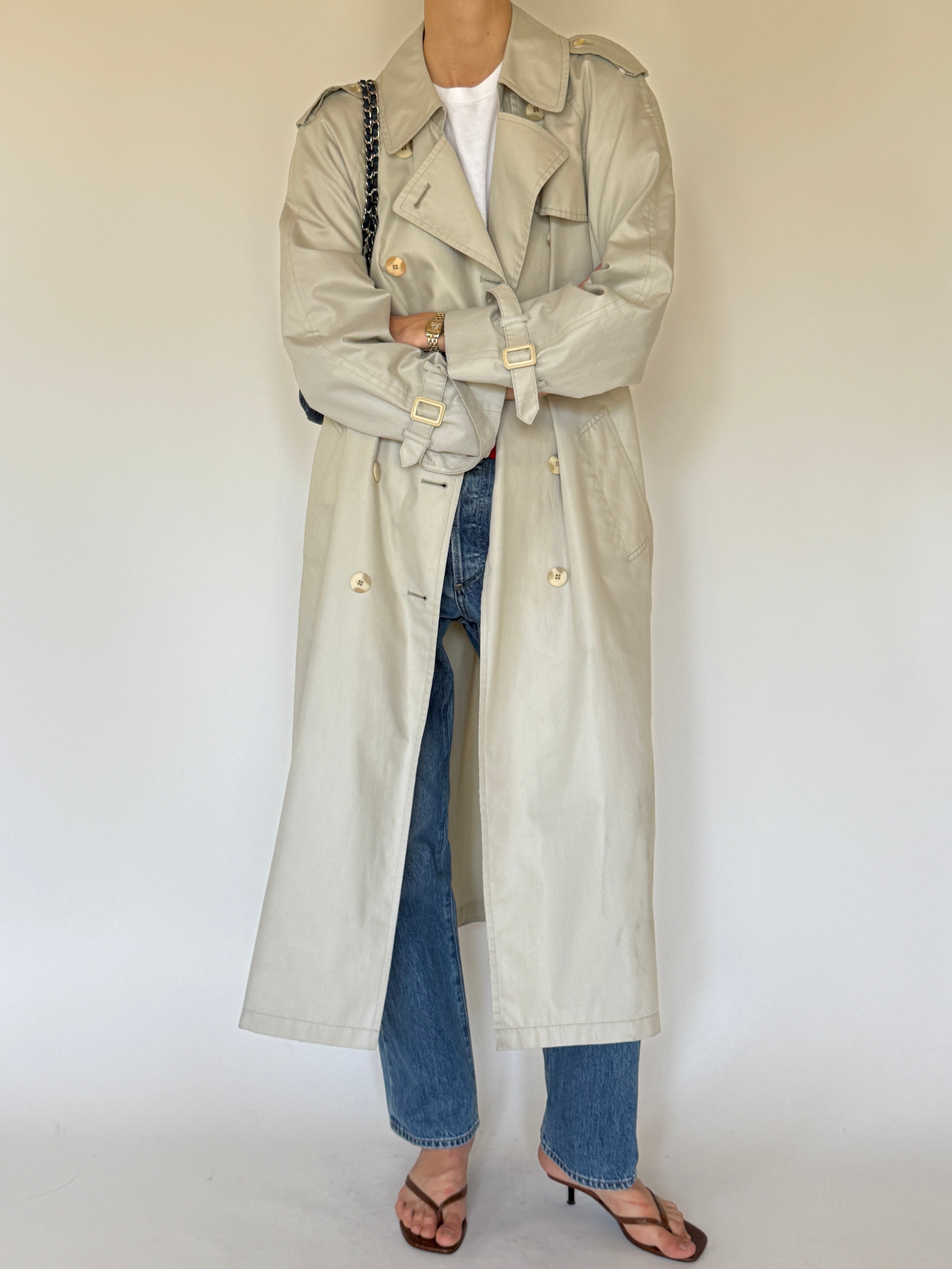 Vintage double-breasted trench coat front view