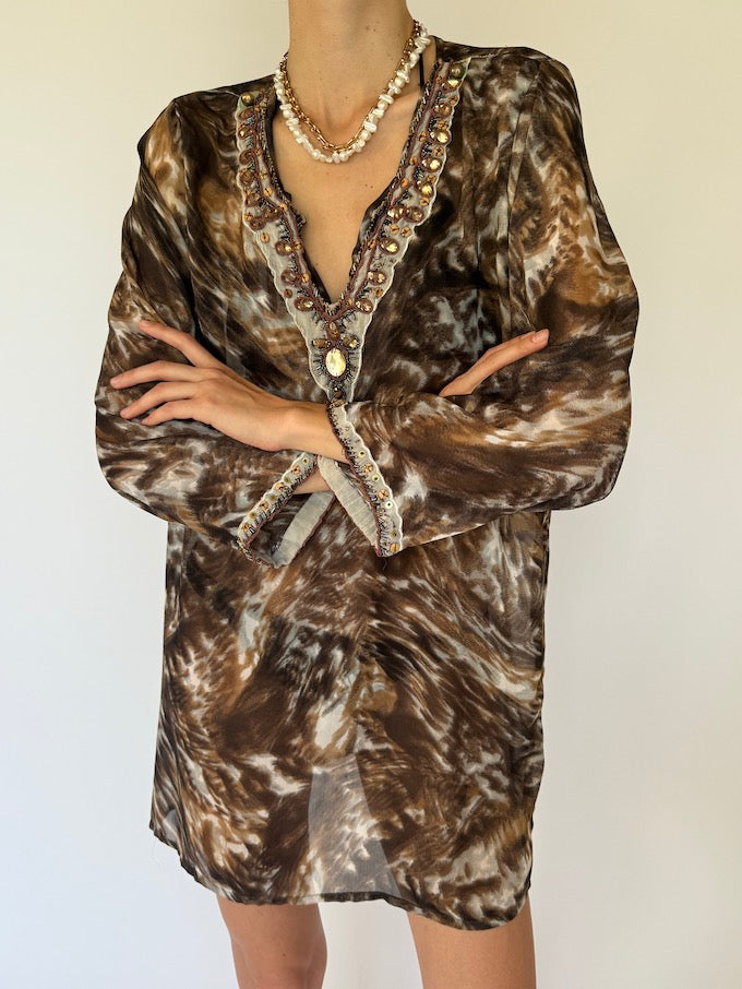 Vintage Brown Toned Beach Cover-Up Dress 2805