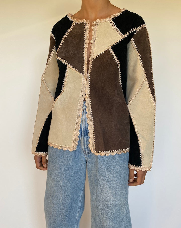 VINTAGE SUEDE LEATHER AND CROCHET JACKET 2627