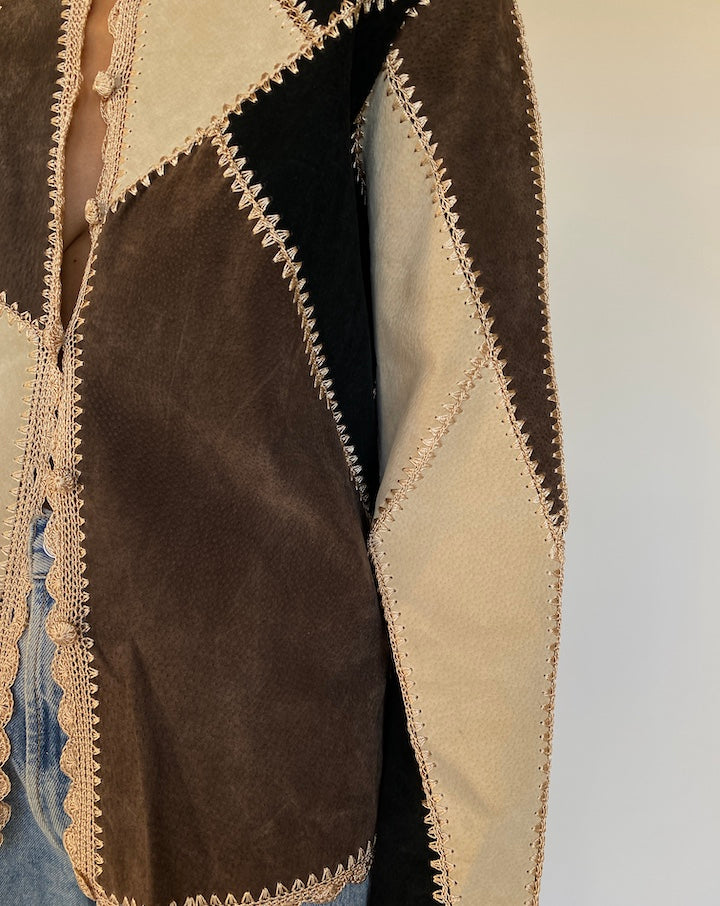 VINTAGE SUEDE LEATHER AND CROCHET JACKET 2627