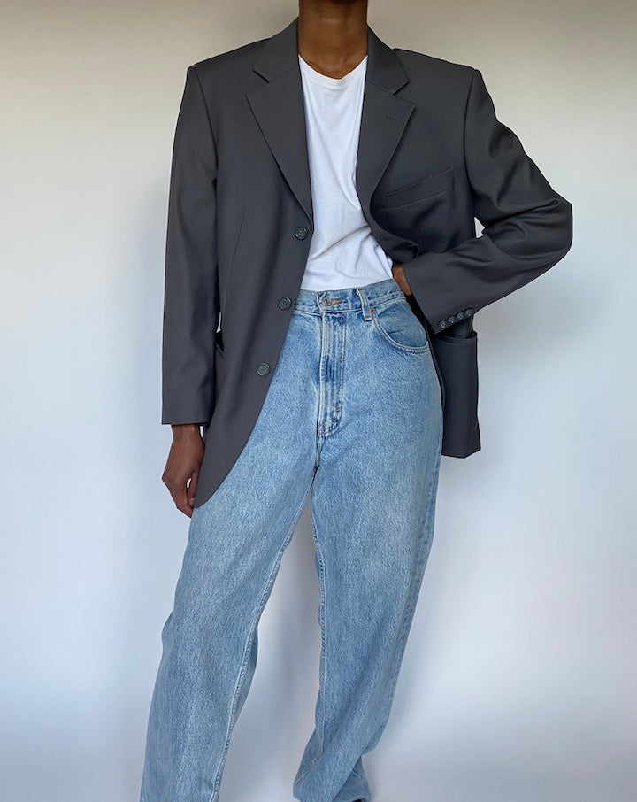 VINTAGE DARK GREY SINGLE BREASTED BLAZER 3605