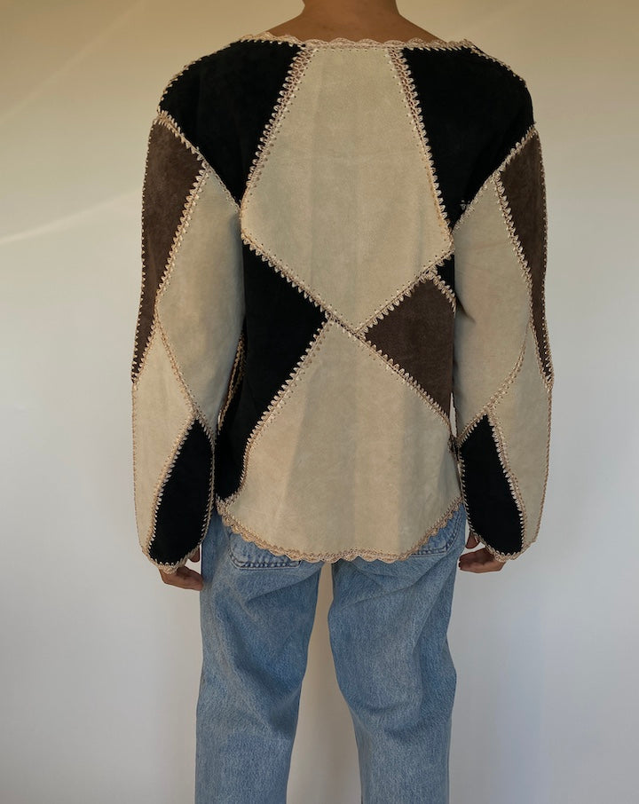 VINTAGE SUEDE LEATHER AND CROCHET JACKET 2627