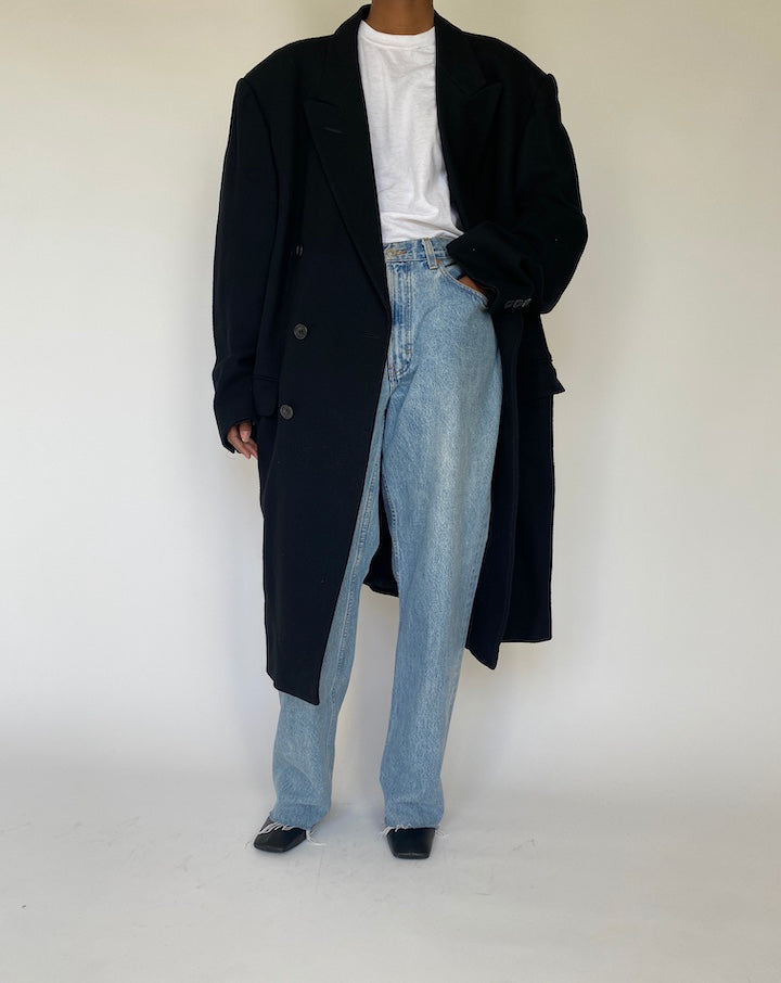 VINTAGE BLACK LONG WOOL COAT 4110