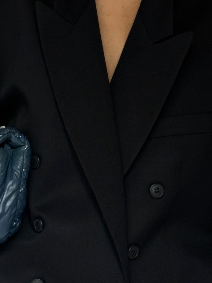 Vintage Double-Breasted Wool Blazer Black 6522