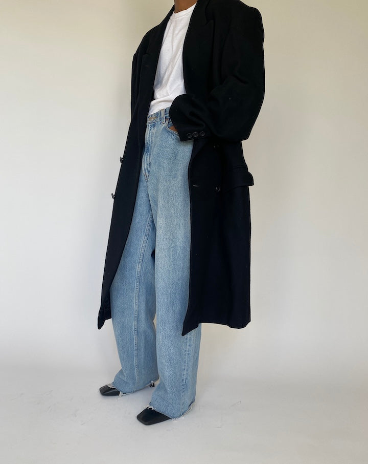 VINTAGE BLACK LONG WOOL COAT 4110