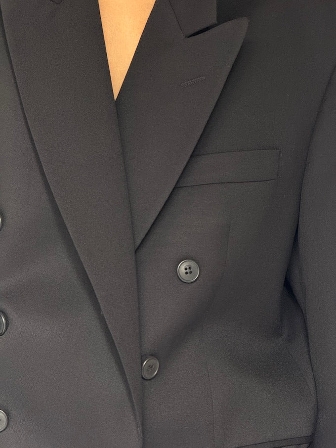 Vintage Double-Breasted Wool Blazer Black 6522