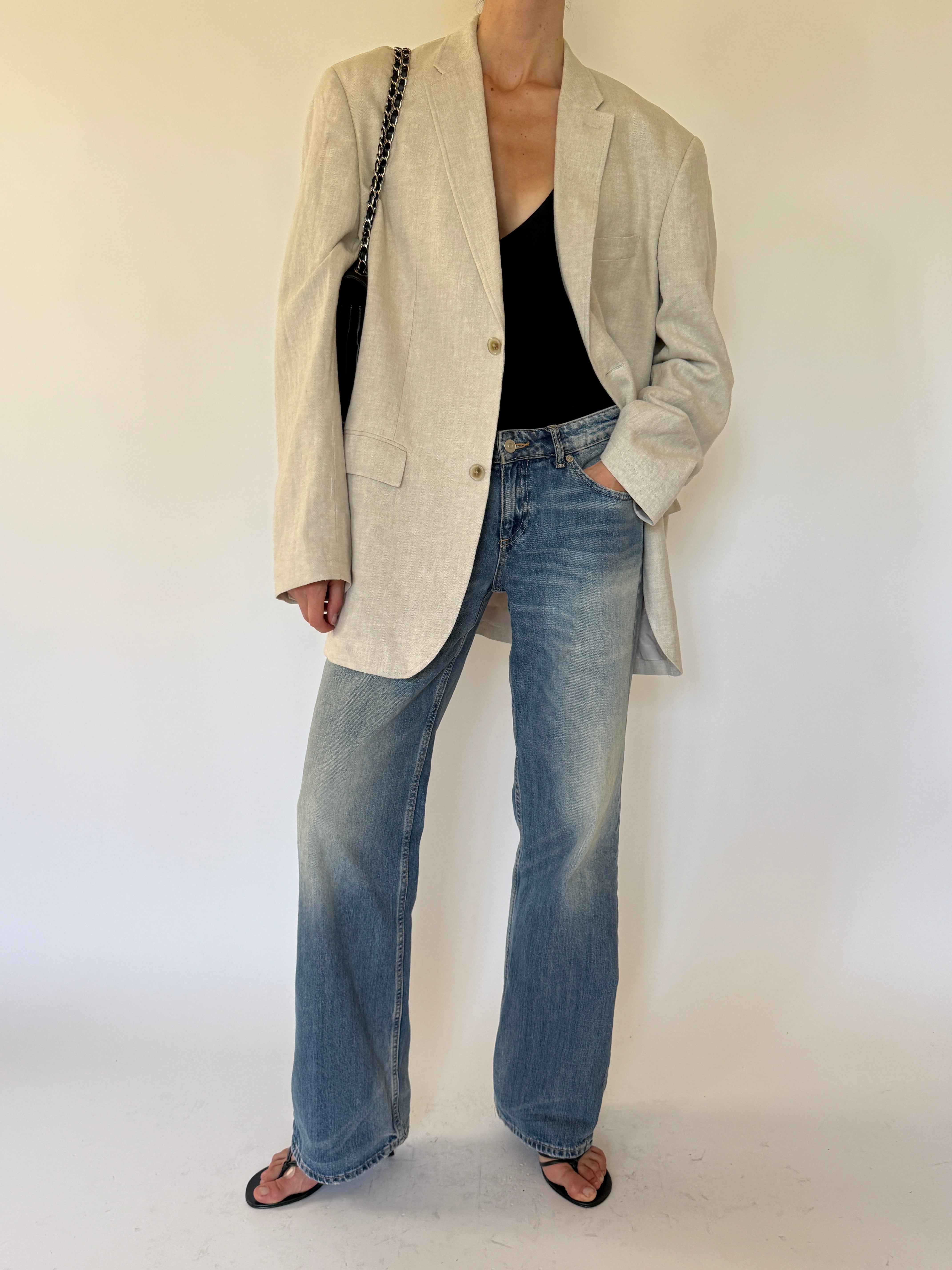 Vintage Linen & Cotton Oversized Blazer in Beige 6601