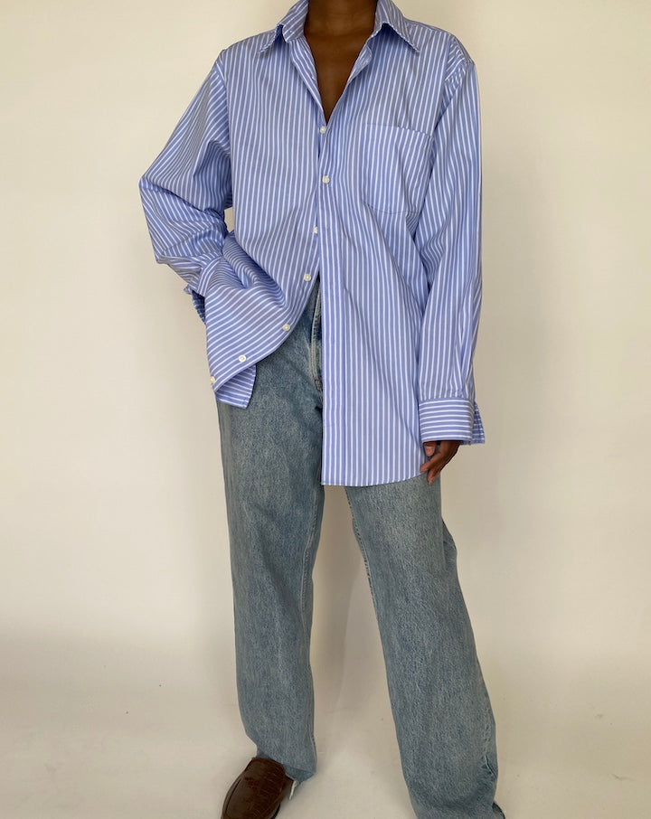 VINTAGE BLUE AND WHITE STRIPED OVERSIZED SHIRT 1990
