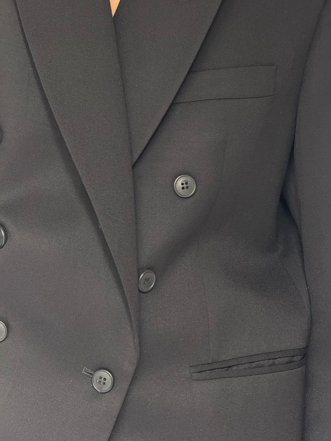 Vintage Double-Breasted Wool Blazer Black 6522