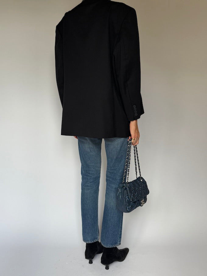 Vintage Double-Breasted Wool Blazer Black 6522