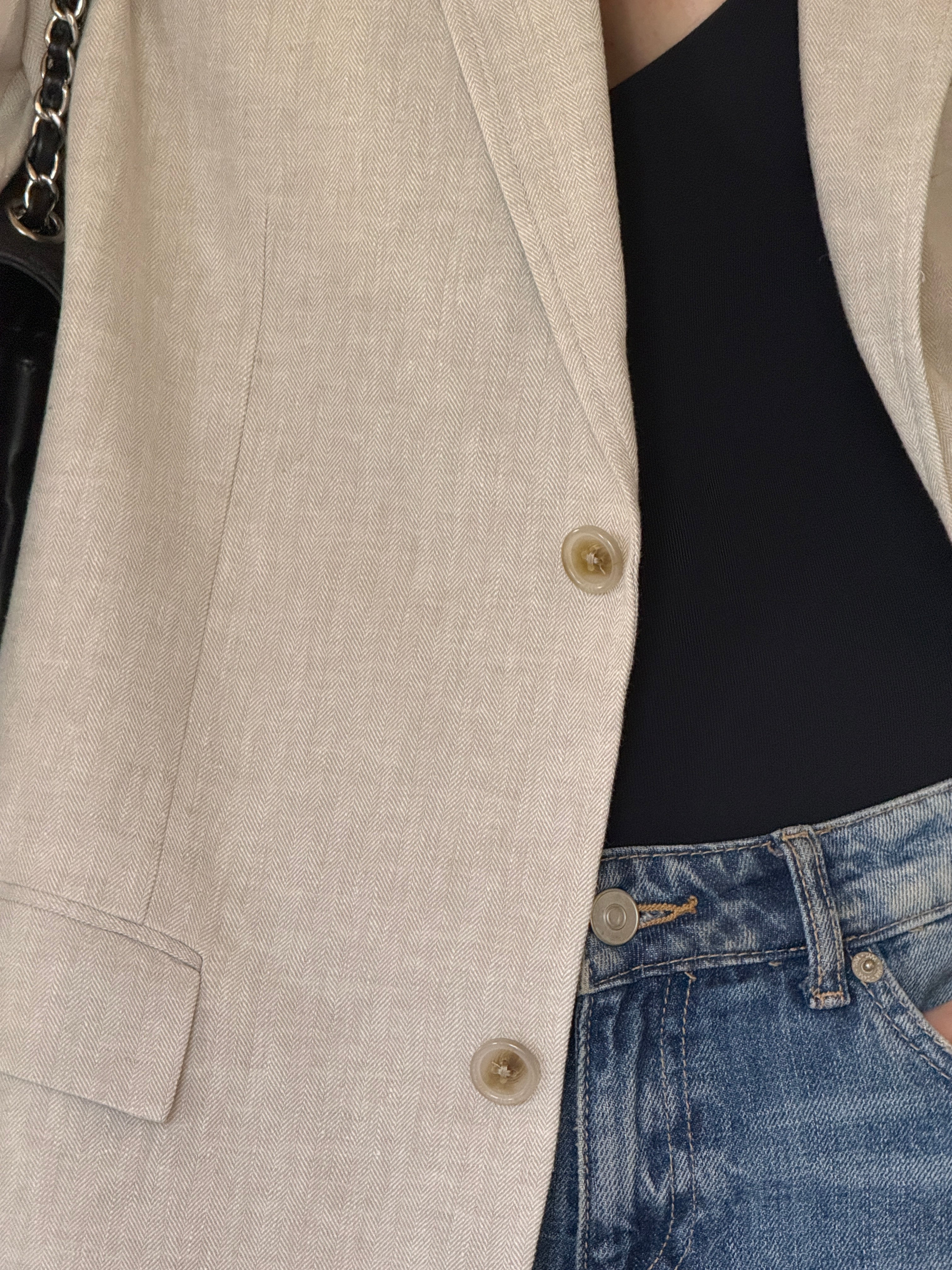 Vintage Linen & Cotton Oversized Blazer in Beige 6601